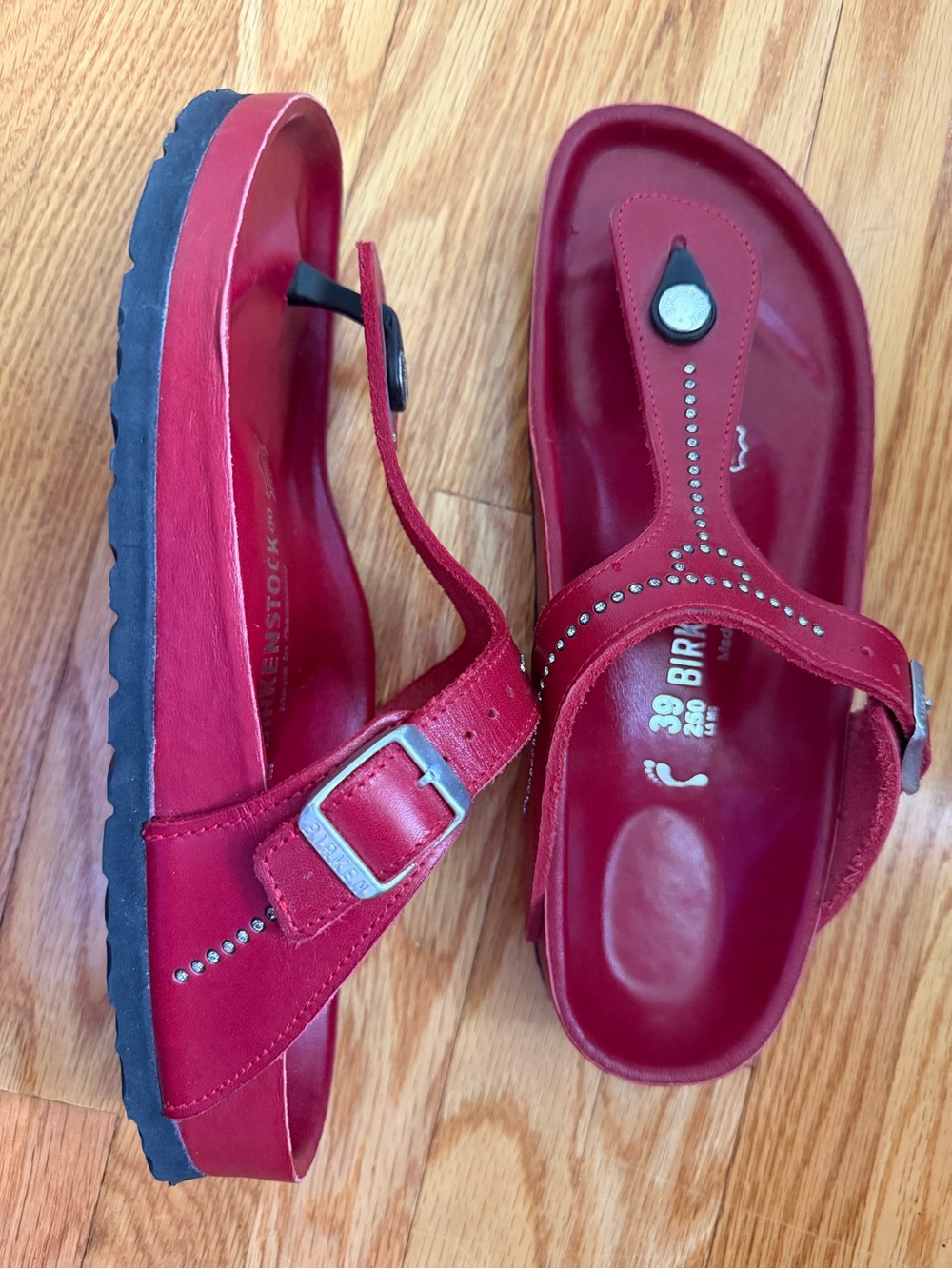 Birkenstock Red Leather Footbed Sandal
